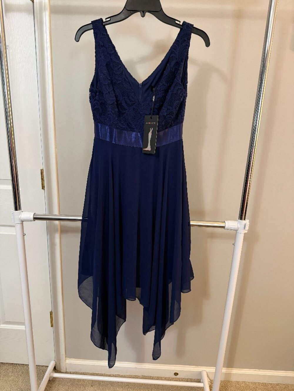 Ever-Pretty Women’s Navy Blue Lace Chiffon High Low Dress Size Small NWT